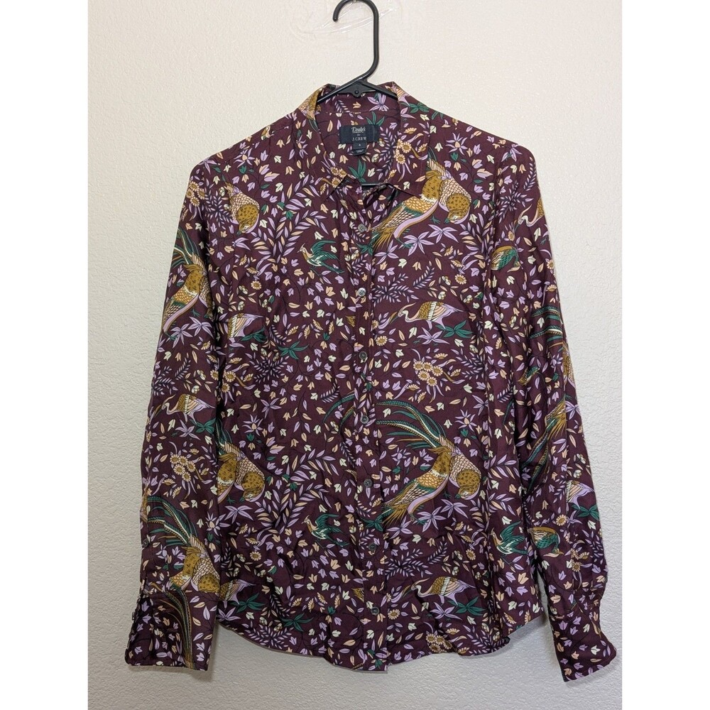 Drakes J Crew Collection Women’s Shirt 6 Bird Of Paradise Blouse Silk Burgundy
